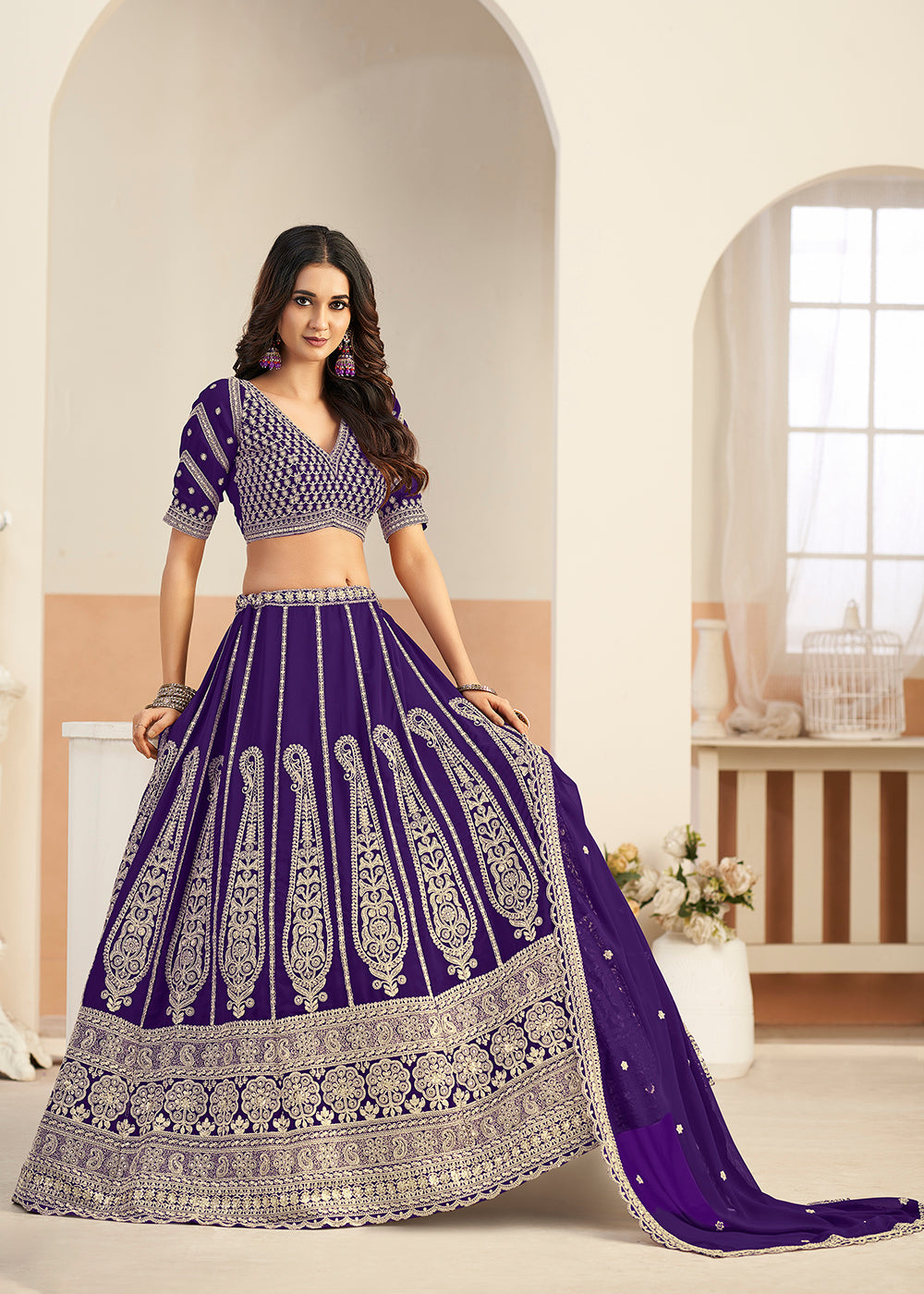 Buy Now Purple Faux Georgette Embroidery Lehenga Choli Online in US, UK, France, Swiss, Netherlands, Germany, Italy, Canada, Australia & Worldwide at Empress.