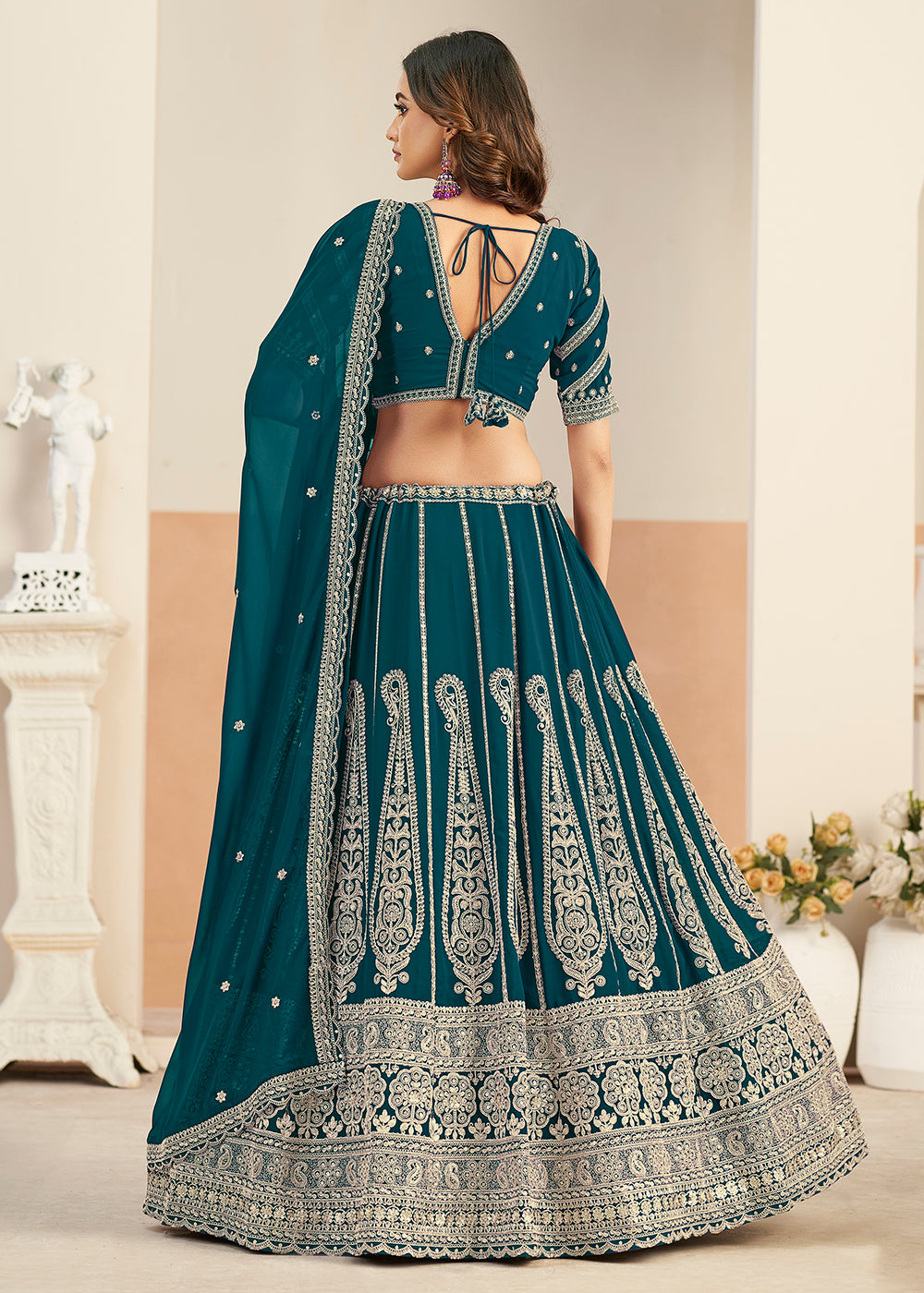 Buy Now Teal Faux Georgette Embroidery Lehenga Choli Online in US, UK, France, Swiss, Netherlands, Germany, Italy, Canada, Australia & Worldwide at Empress.