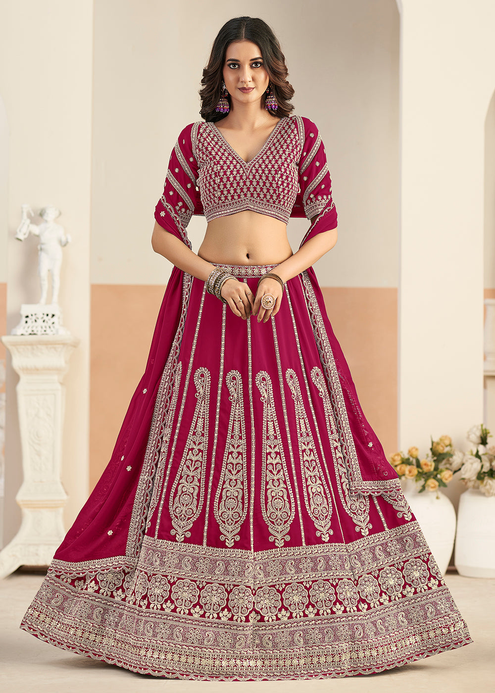 Buy Now Pink Faux Georgette Embroidery Lehenga Choli Online in US, UK, France, Swiss, Netherlands, Germany, Italy, Canada, Australia & Worldwide at Empress.