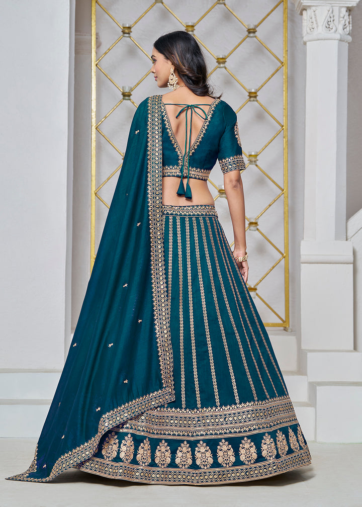 Buy Now Art Silk Teal Embroidered Festive Lehenga Choli Online in USA, UK, Canada, UAE & Worldwide at Empress Clothing. 