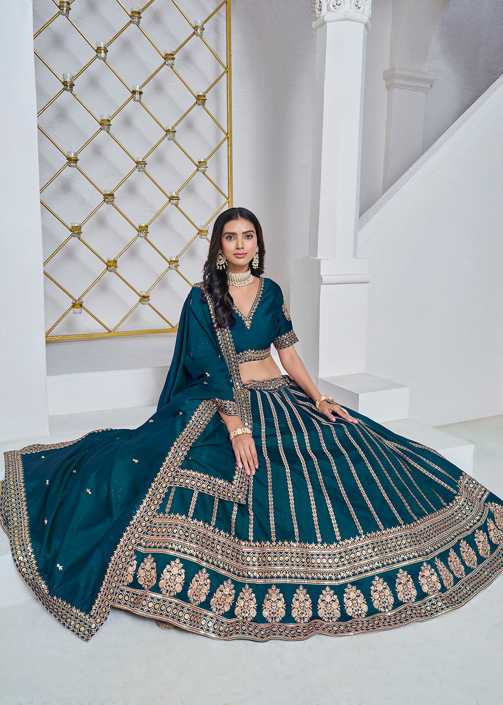 Buy Now Art Silk Teal Embroidered Festive Lehenga Choli Online in USA, UK, Canada, UAE & Worldwide at Empress Clothing. 