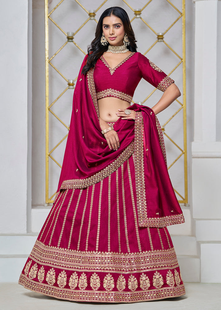 Buy Now Art Silk Pink Embroidered Festive Lehenga Choli Online in USA, UK, Canada, UAE & Worldwide at Empress Clothing. 