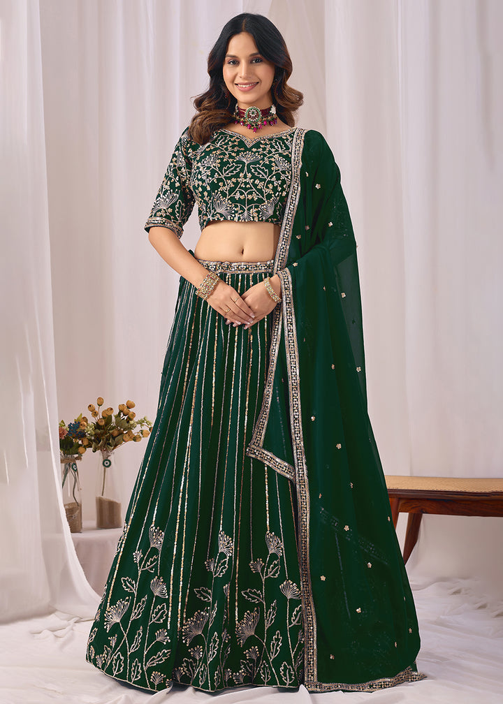 Buy Now Green Faux Georgette Designer Style Lehenga Choli Online in US, UK, Canada, France, Italy, Greece, Sweden, Netherlands, UAE &amp; Worldwide at Empress.