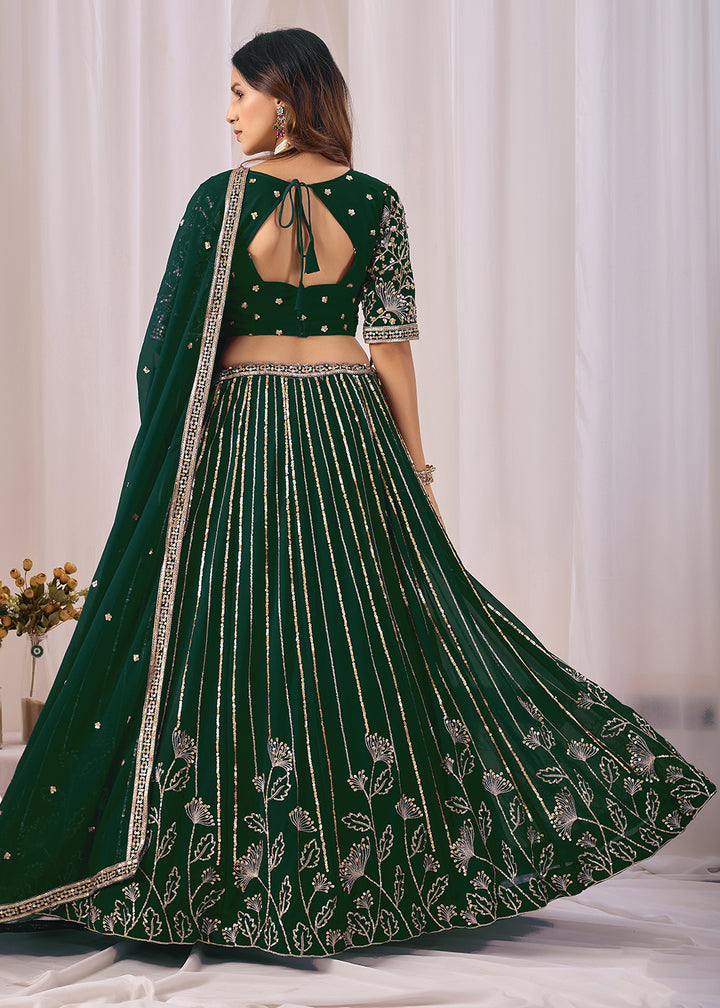 Buy Now Green Faux Georgette Designer Style Lehenga Choli Online in US, UK, Canada, France, Italy, Greece, Sweden, Netherlands, UAE &amp; Worldwide at Empress.