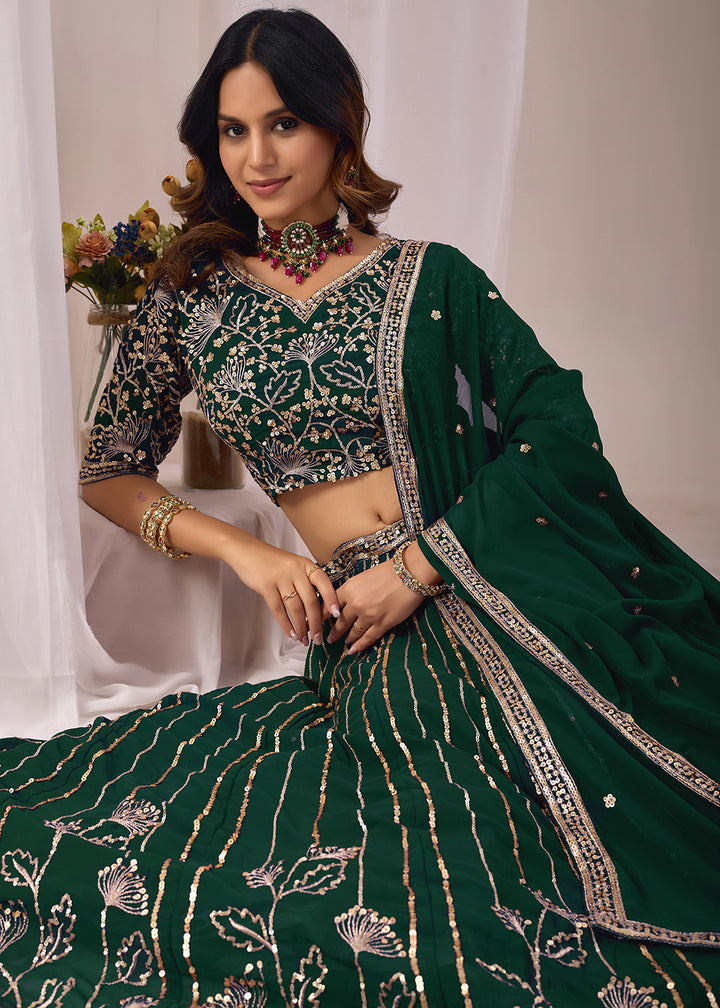 Buy Now Green Faux Georgette Designer Style Lehenga Choli Online in US, UK, Canada, France, Italy, Greece, Sweden, Netherlands, UAE &amp; Worldwide at Empress.