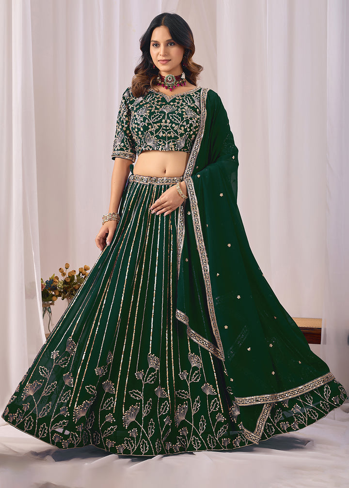 Buy Now Green Faux Georgette Designer Style Lehenga Choli Online in US, UK, Canada, France, Italy, Greece, Sweden, Netherlands, UAE &amp; Worldwide at Empress.