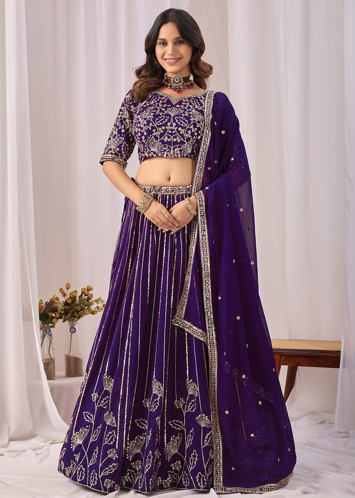 Buy Now Purple Faux Georgette Designer Style Lehenga Choli Online in US, UK, Canada, France, Italy, Greece, Sweden, Netherlands, UAE &amp; Worldwide at Empress.