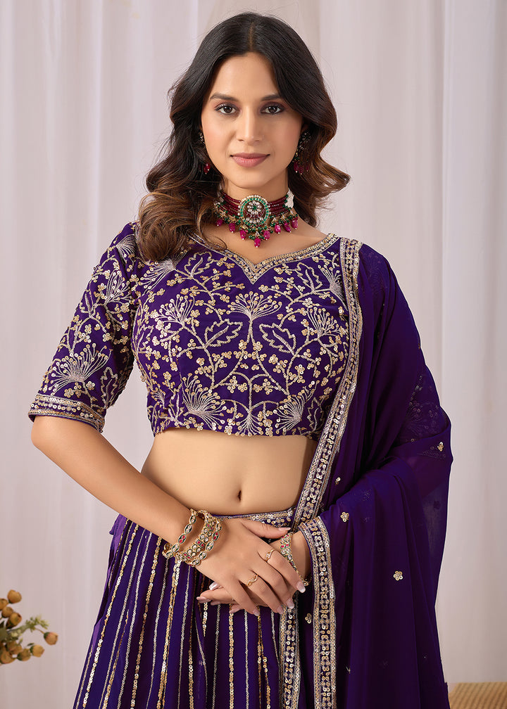 Buy Now Purple Faux Georgette Designer Style Lehenga Choli Online in US, UK, Canada, France, Italy, Greece, Sweden, Netherlands, UAE &amp; Worldwide at Empress.