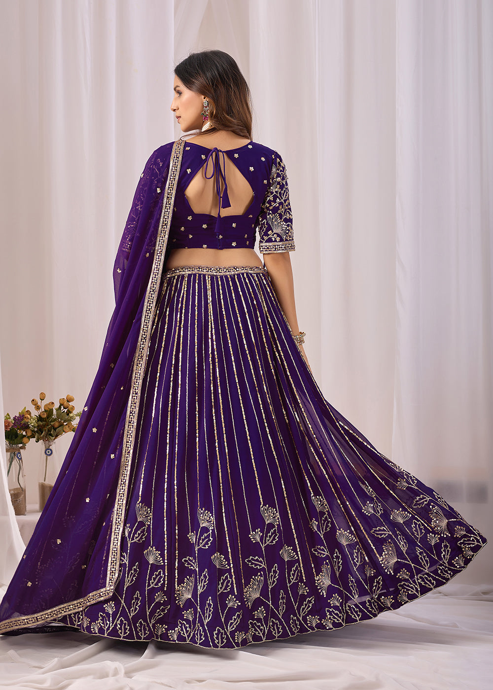Buy Now Purple Faux Georgette Designer Style Lehenga Choli Online in US, UK, Canada, France, Italy, Greece, Sweden, Netherlands, UAE &amp; Worldwide at Empress.