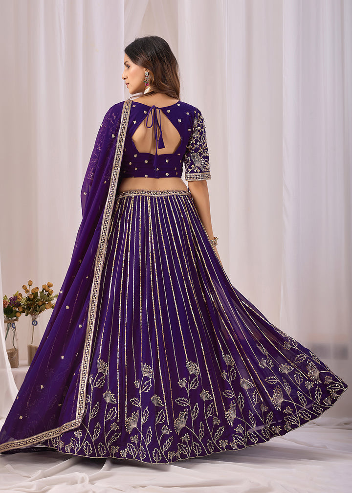 Buy Now Purple Faux Georgette Designer Style Lehenga Choli Online in US, UK, Canada, France, Italy, Greece, Sweden, Netherlands, UAE &amp; Worldwide at Empress.