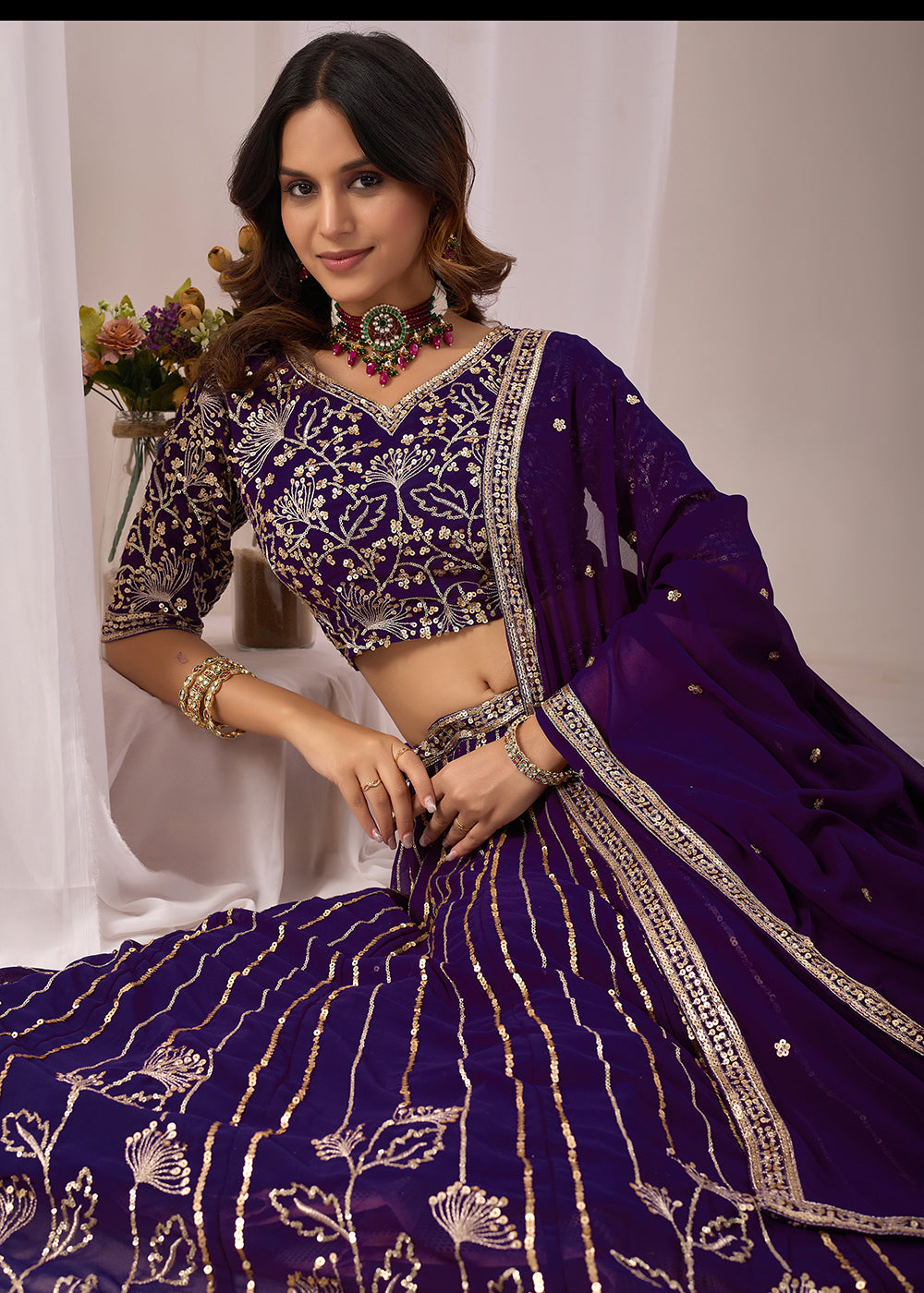 Buy Now Purple Faux Georgette Designer Style Lehenga Choli Online in US, UK, Canada, France, Italy, Greece, Sweden, Netherlands, UAE &amp; Worldwide at Empress.