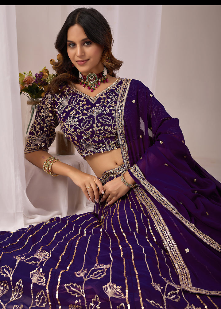 Buy Now Purple Faux Georgette Designer Style Lehenga Choli Online in US, UK, Canada, France, Italy, Greece, Sweden, Netherlands, UAE &amp; Worldwide at Empress.