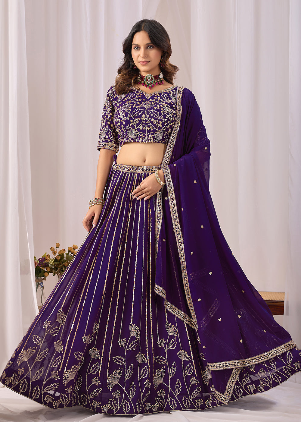 Buy Now Purple Faux Georgette Designer Style Lehenga Choli Online in US, UK, Canada, France, Italy, Greece, Sweden, Netherlands, UAE &amp; Worldwide at Empress.