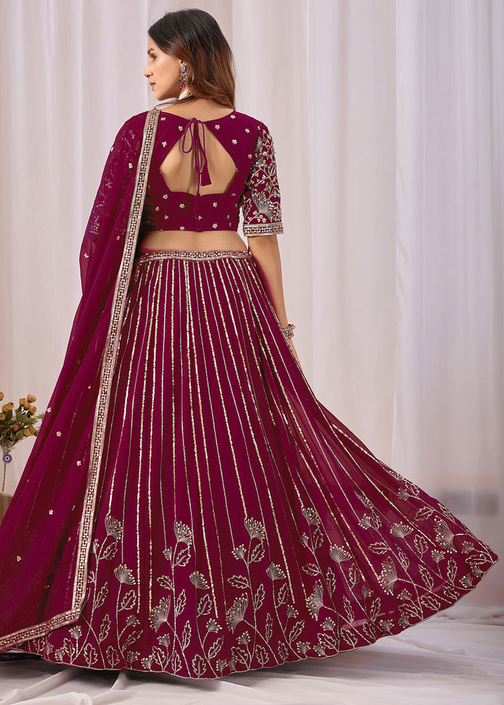 Buy Now Wine Faux Georgette Designer Style Lehenga Choli Online in US, UK, Canada, France, Italy, Greece, Sweden, Netherlands, UAE &amp; Worldwide at Empress.