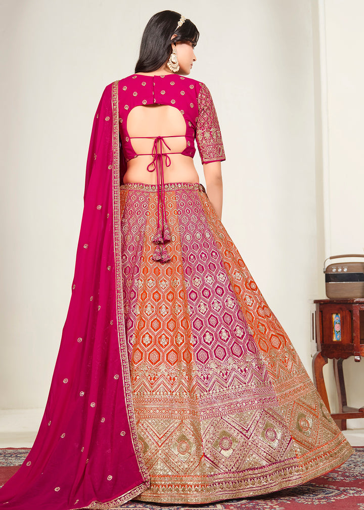Buy Now Pink &amp; Orange Multi Georgette Festive Lehenga Choli Online in US, UK, Canada, France, Italy, Germany, Sweden, UAE &amp; Worldwide at Empress Clothing.