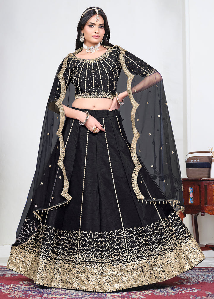 Buy Now Black Art Silk Mirror Handwork Wedding Lehenga Choli Online in US, UK, Canada, France, Italy, Germany, Sweden, UAE, Switzerland &amp; Worldwide at Empress.