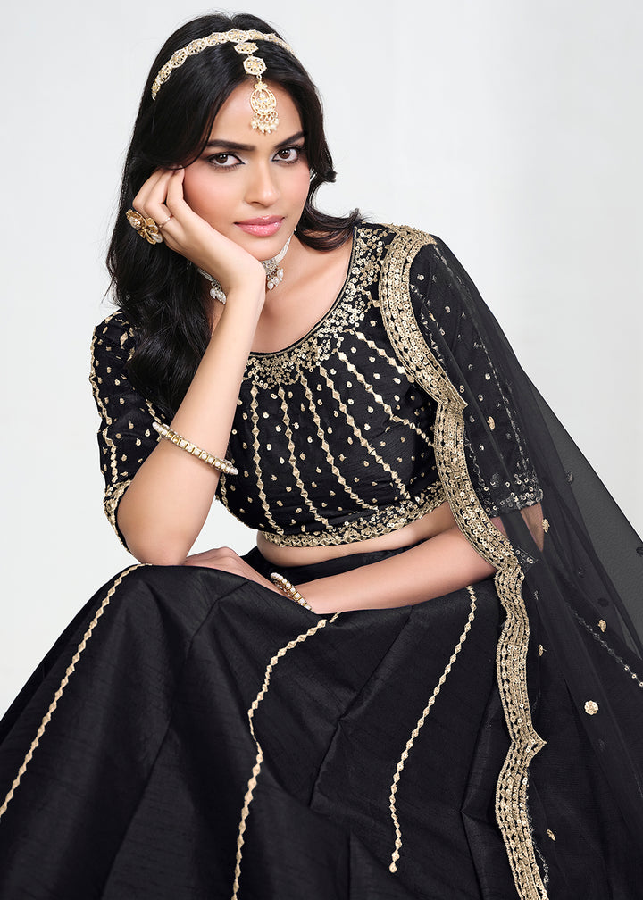 Buy Now Black Art Silk Mirror Handwork Wedding Lehenga Choli Online in US, UK, Canada, France, Italy, Germany, Sweden, UAE, Switzerland &amp; Worldwide at Empress.