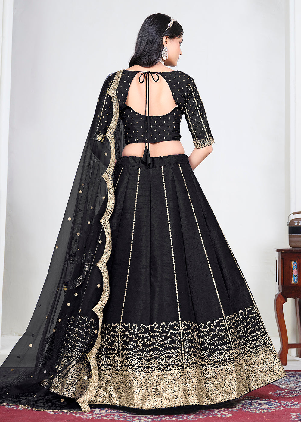 Buy Now Black Art Silk Mirror Handwork Wedding Lehenga Choli Online in US, UK, Canada, France, Italy, Germany, Sweden, UAE, Switzerland &amp; Worldwide at Empress.