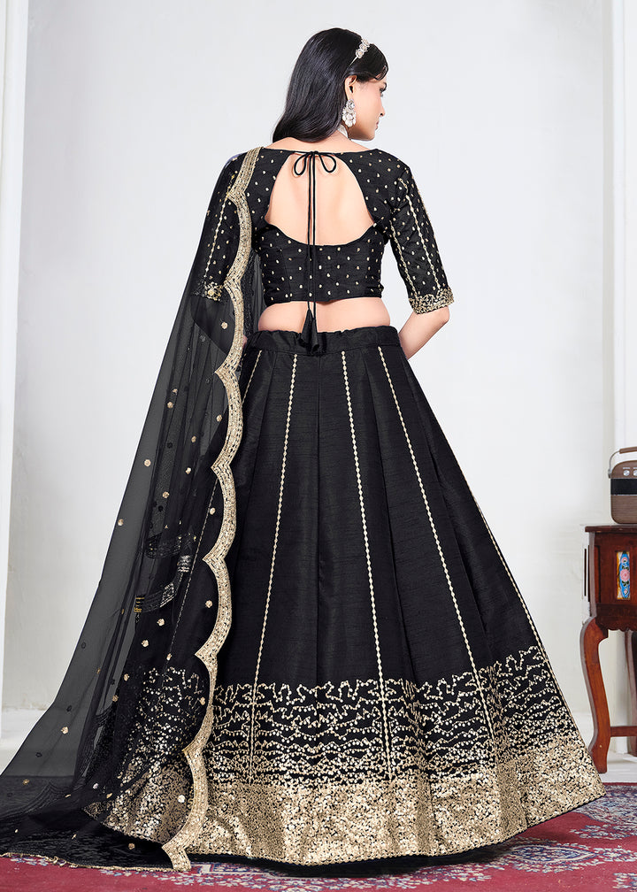 Buy Now Black Art Silk Mirror Handwork Wedding Lehenga Choli Online in US, UK, Canada, France, Italy, Germany, Sweden, UAE, Switzerland &amp; Worldwide at Empress.