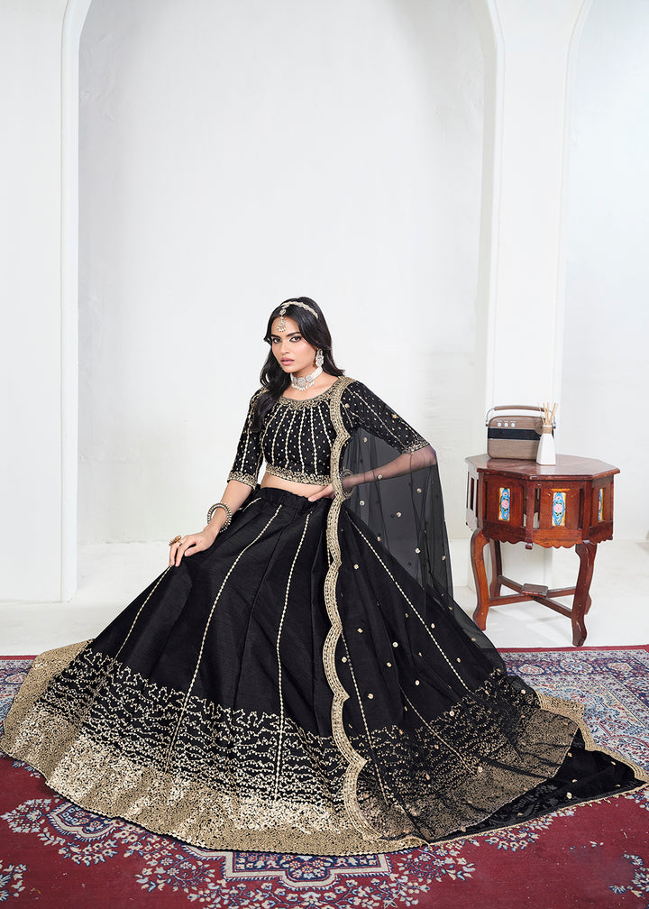 Buy Now Black Art Silk Mirror Handwork Wedding Lehenga Choli Online in US, UK, Canada, France, Italy, Germany, Sweden, UAE, Switzerland &amp; Worldwide at Empress.