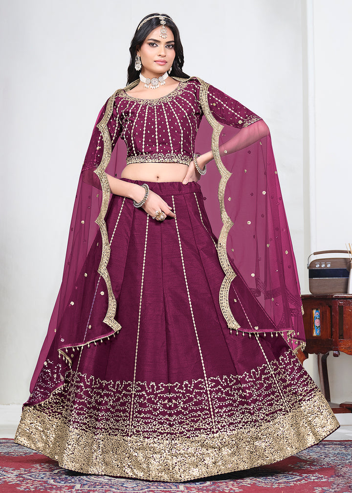 Buy Now Wine Art Silk Mirror Handwork Wedding Lehenga Choli Online in US, UK, Canada, France, Italy, Germany, Sweden, UAE, Switzerland &amp; Worldwide at Empress.