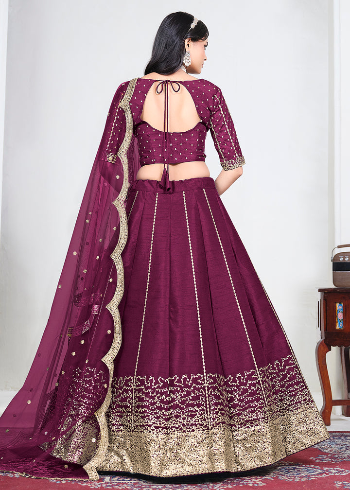 Buy Now Wine Art Silk Mirror Handwork Wedding Lehenga Choli Online in US, UK, Canada, France, Italy, Germany, Sweden, UAE, Switzerland &amp; Worldwide at Empress.