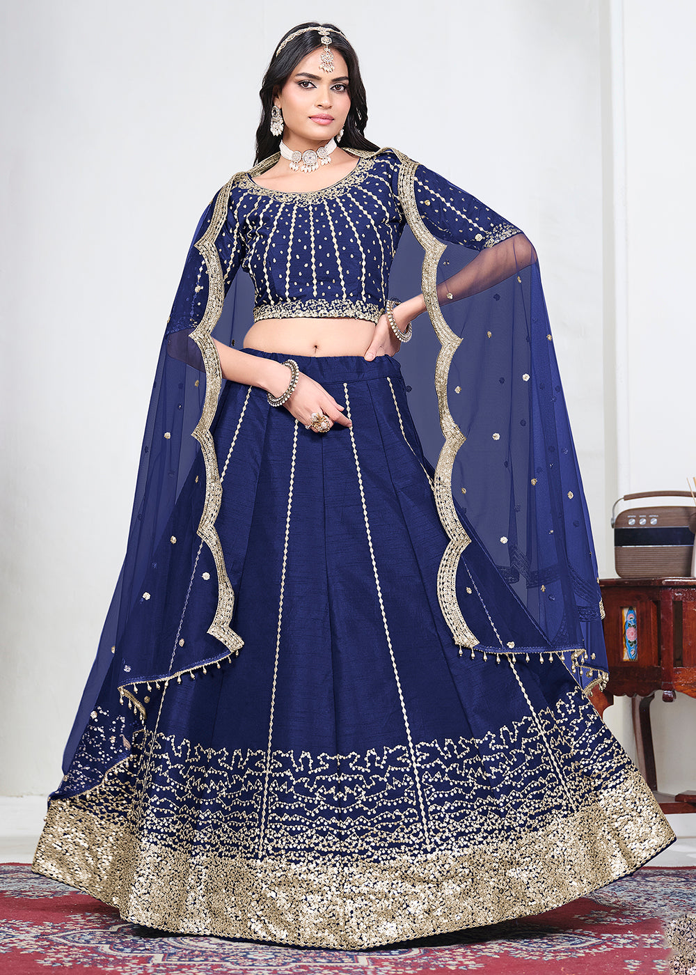 Buy Now Blue Art Silk Mirror Handwork Wedding Lehenga Choli Online in US, UK, Canada, France, Italy, Germany, Sweden, UAE, Switzerland &amp; Worldwide at Empress.