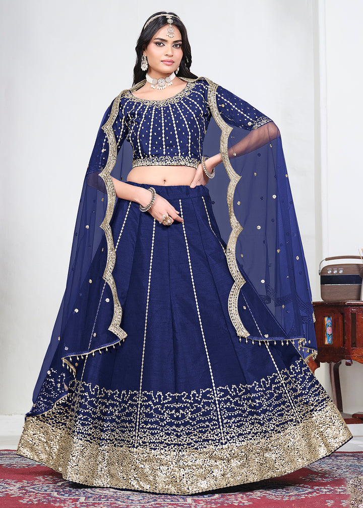 Buy Now Blue Art Silk Mirror Handwork Wedding Lehenga Choli Online in US, UK, Canada, France, Italy, Germany, Sweden, UAE, Switzerland &amp; Worldwide at Empress.