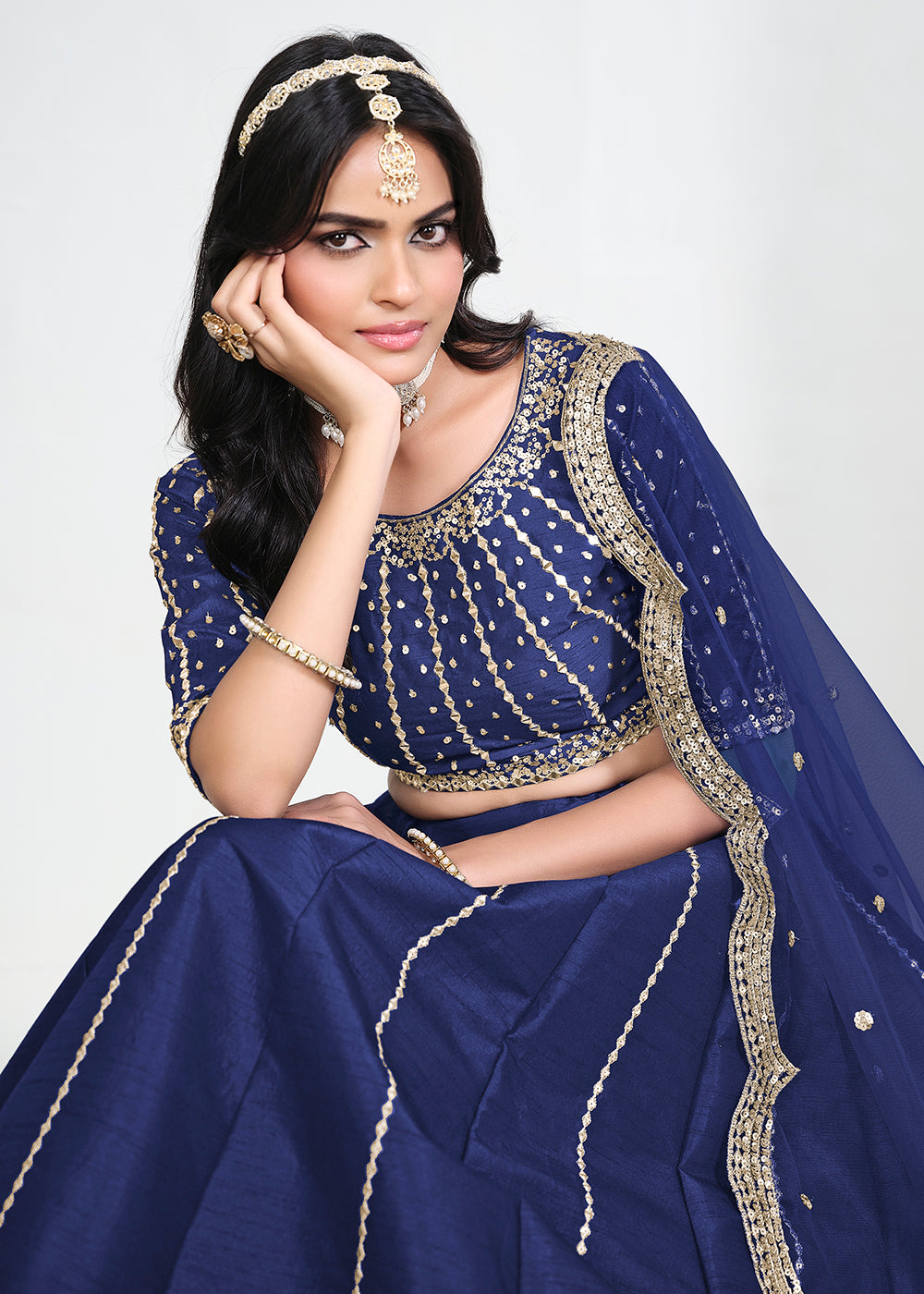 Buy Now Blue Art Silk Mirror Handwork Wedding Lehenga Choli Online in US, UK, Canada, France, Italy, Germany, Sweden, UAE, Switzerland & Worldwide at Empress.