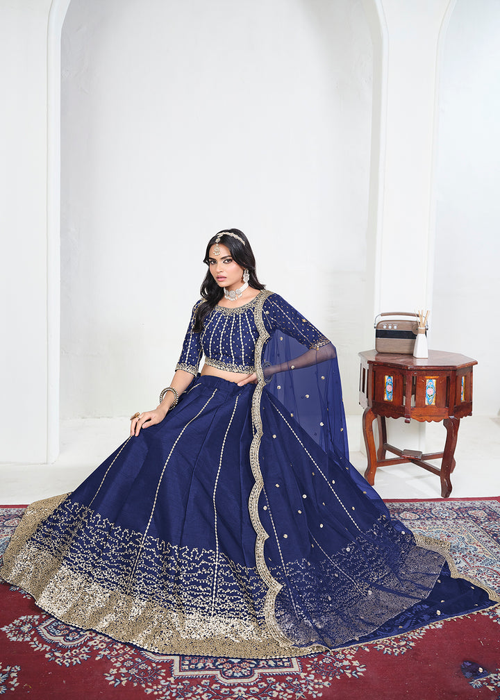 Buy Now Blue Art Silk Mirror Handwork Wedding Lehenga Choli Online in US, UK, Canada, France, Italy, Germany, Sweden, UAE, Switzerland &amp; Worldwide at Empress.