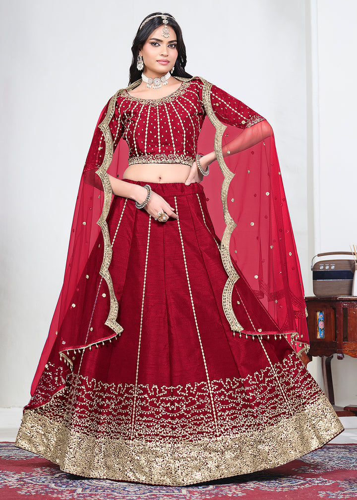 Buy Now Red Art Silk Mirror Handwork Wedding Lehenga Choli Online in US, UK, Canada, France, Italy, Germany, Sweden, UAE, Switzerland &amp; Worldwide at Empress.