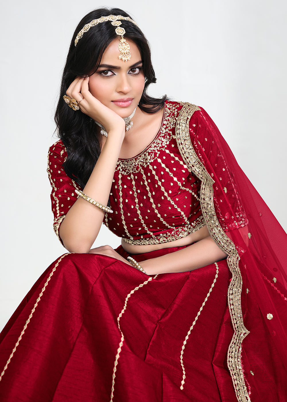 Buy Now Red Art Silk Mirror Handwork Wedding Lehenga Choli Online in US, UK, Canada, France, Italy, Germany, Sweden, UAE, Switzerland & Worldwide at Empress.