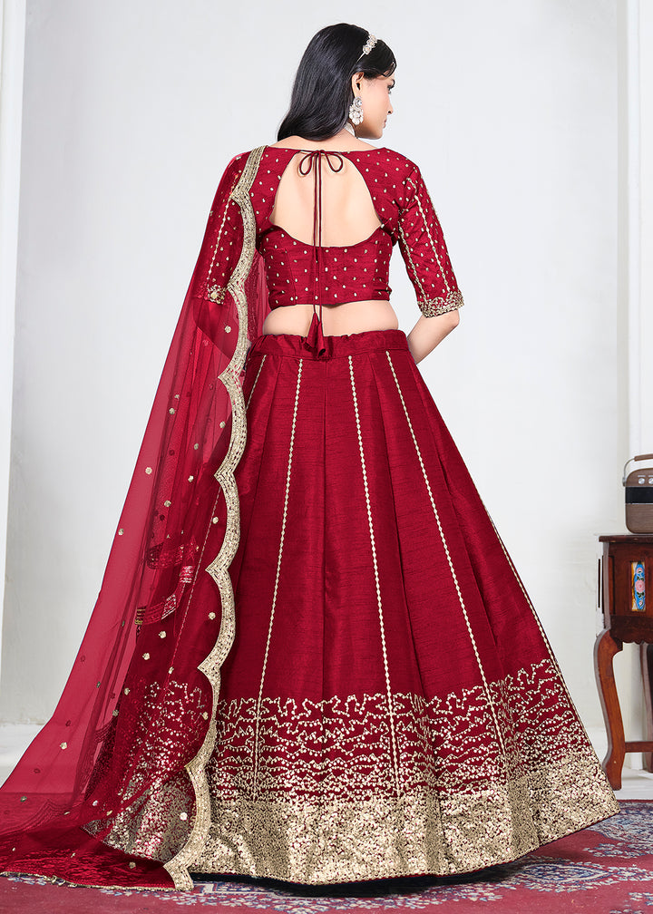 Buy Now Red Art Silk Mirror Handwork Wedding Lehenga Choli Online in US, UK, Canada, France, Italy, Germany, Sweden, UAE, Switzerland &amp; Worldwide at Empress.