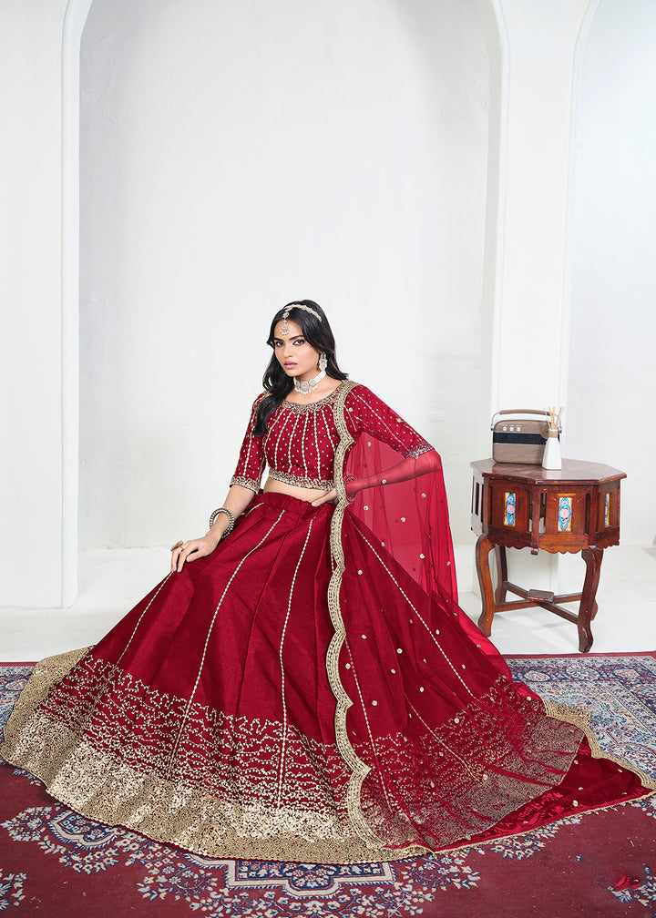 Buy Now Red Art Silk Mirror Handwork Wedding Lehenga Choli Online in US, UK, Canada, France, Italy, Germany, Sweden, UAE, Switzerland &amp; Worldwide at Empress.