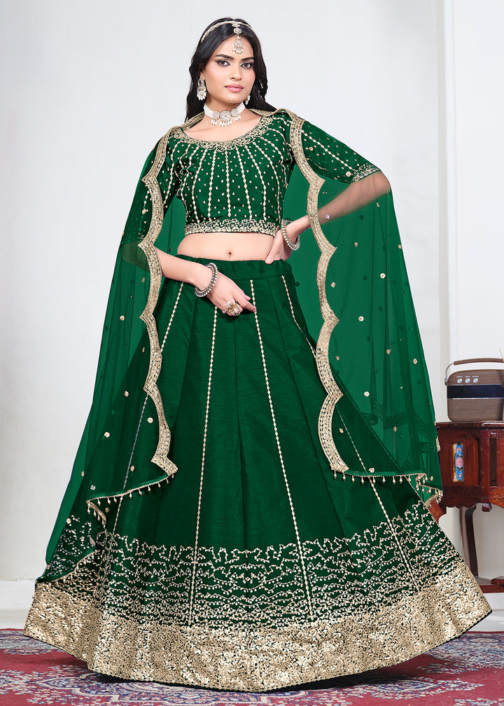 Buy Now Green Art Silk Mirror Handwork Wedding Lehenga Choli Online in US, UK, Canada, France, Italy, Germany, Sweden, UAE, Switzerland &amp; Worldwide at Empress.