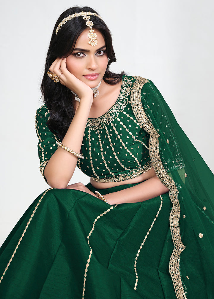 Buy Now Green Art Silk Mirror Handwork Wedding Lehenga Choli Online in US, UK, Canada, France, Italy, Germany, Sweden, UAE, Switzerland &amp; Worldwide at Empress.
