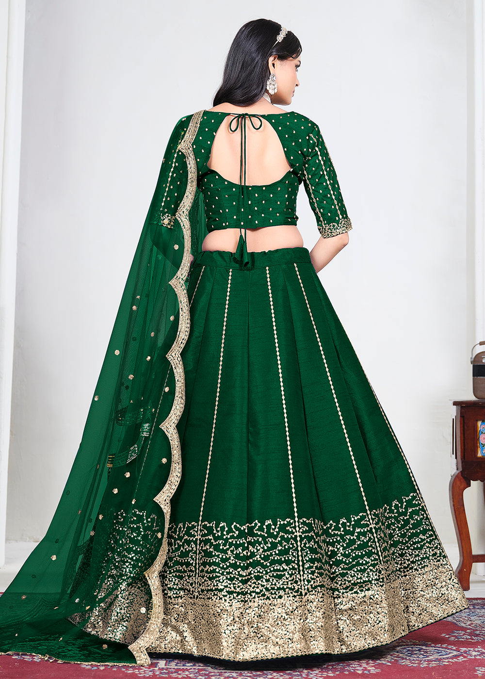 Buy Now Green Art Silk Mirror Handwork Wedding Lehenga Choli Online in US, UK, Canada, France, Italy, Germany, Sweden, UAE, Switzerland &amp; Worldwide at Empress.