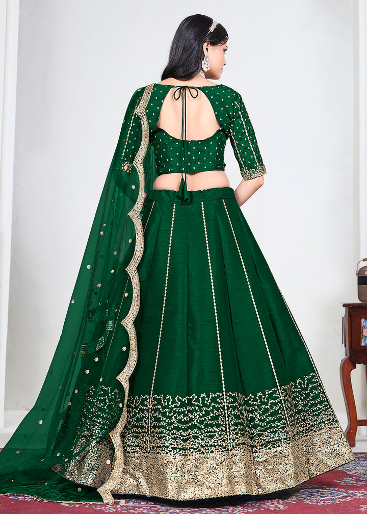 Buy Now Green Art Silk Mirror Handwork Wedding Lehenga Choli Online in US, UK, Canada, France, Italy, Germany, Sweden, UAE, Switzerland &amp; Worldwide at Empress.