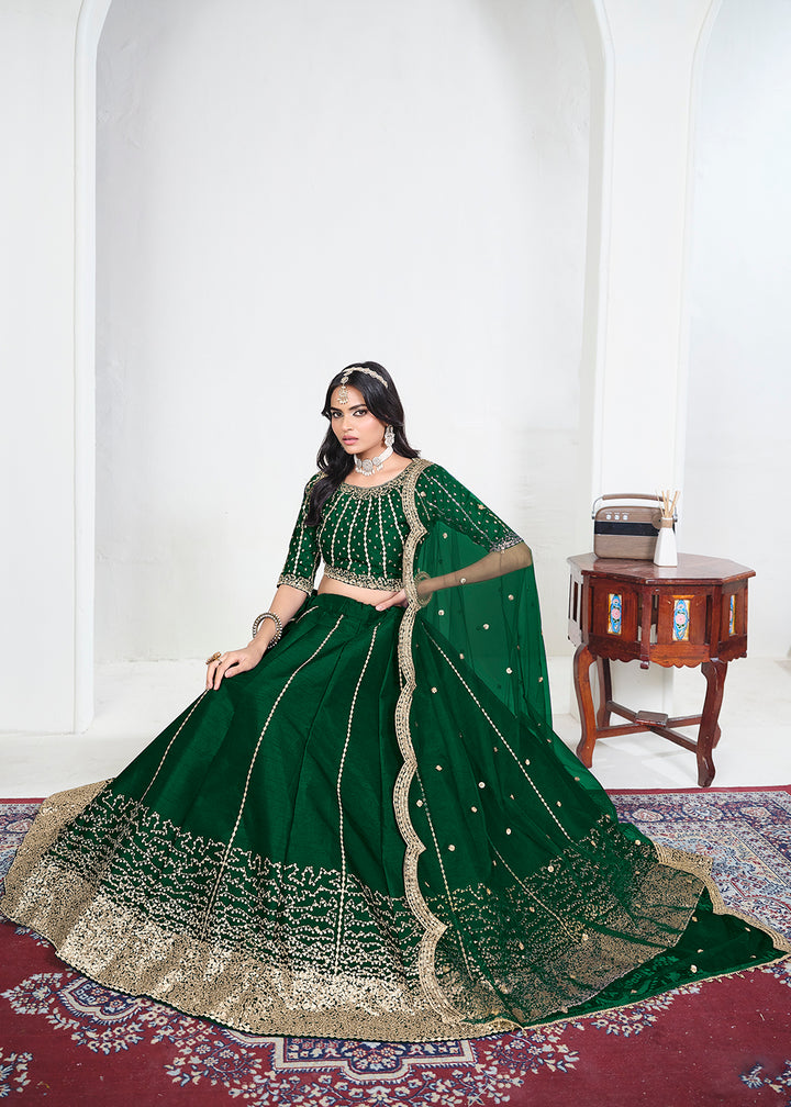 Buy Now Green Art Silk Mirror Handwork Wedding Lehenga Choli Online in US, UK, Canada, France, Italy, Germany, Sweden, UAE, Switzerland &amp; Worldwide at Empress.