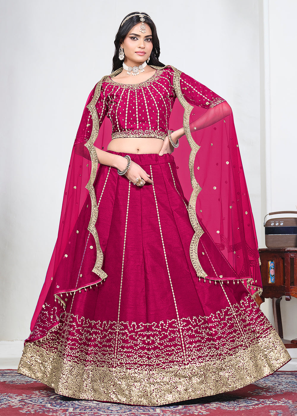 Buy Now Pink Art Silk Mirror Handwork Wedding Lehenga Choli Online in US, UK, Canada, France, Italy, Germany, Sweden, UAE, Switzerland &amp; Worldwide at Empress.