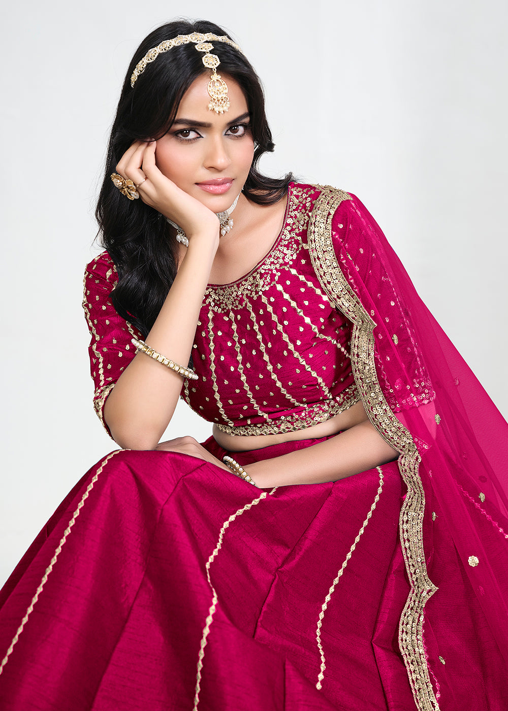 Buy Now Pink Art Silk Mirror Handwork Wedding Lehenga Choli Online in US, UK, Canada, France, Italy, Germany, Sweden, UAE, Switzerland & Worldwide at Empress.