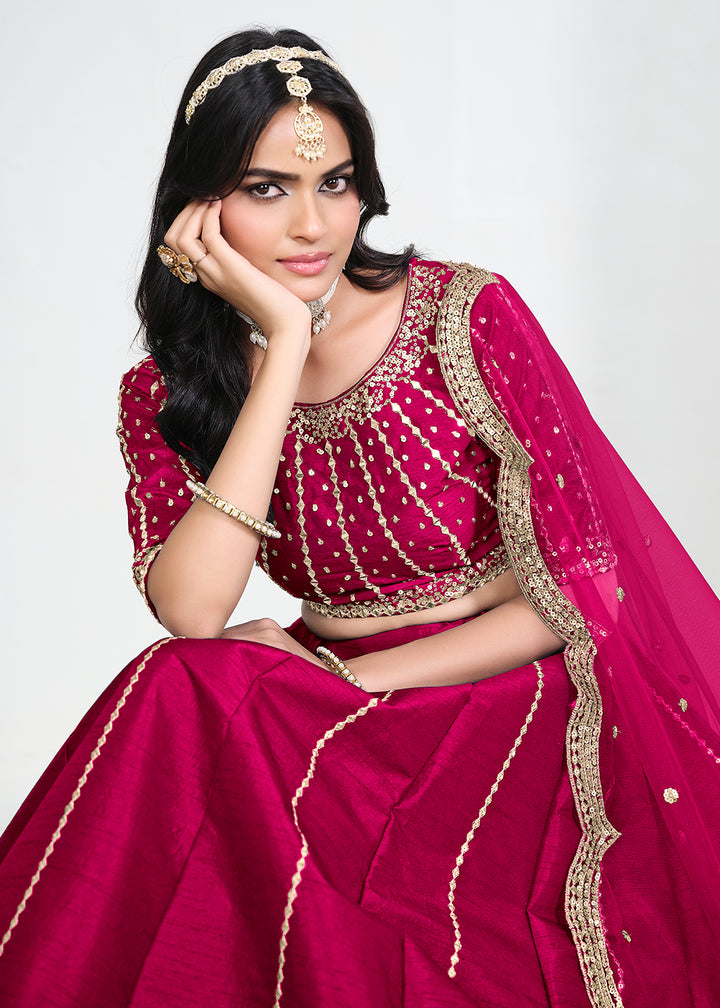Buy Now Pink Art Silk Mirror Handwork Wedding Lehenga Choli Online in US, UK, Canada, France, Italy, Germany, Sweden, UAE, Switzerland &amp; Worldwide at Empress.