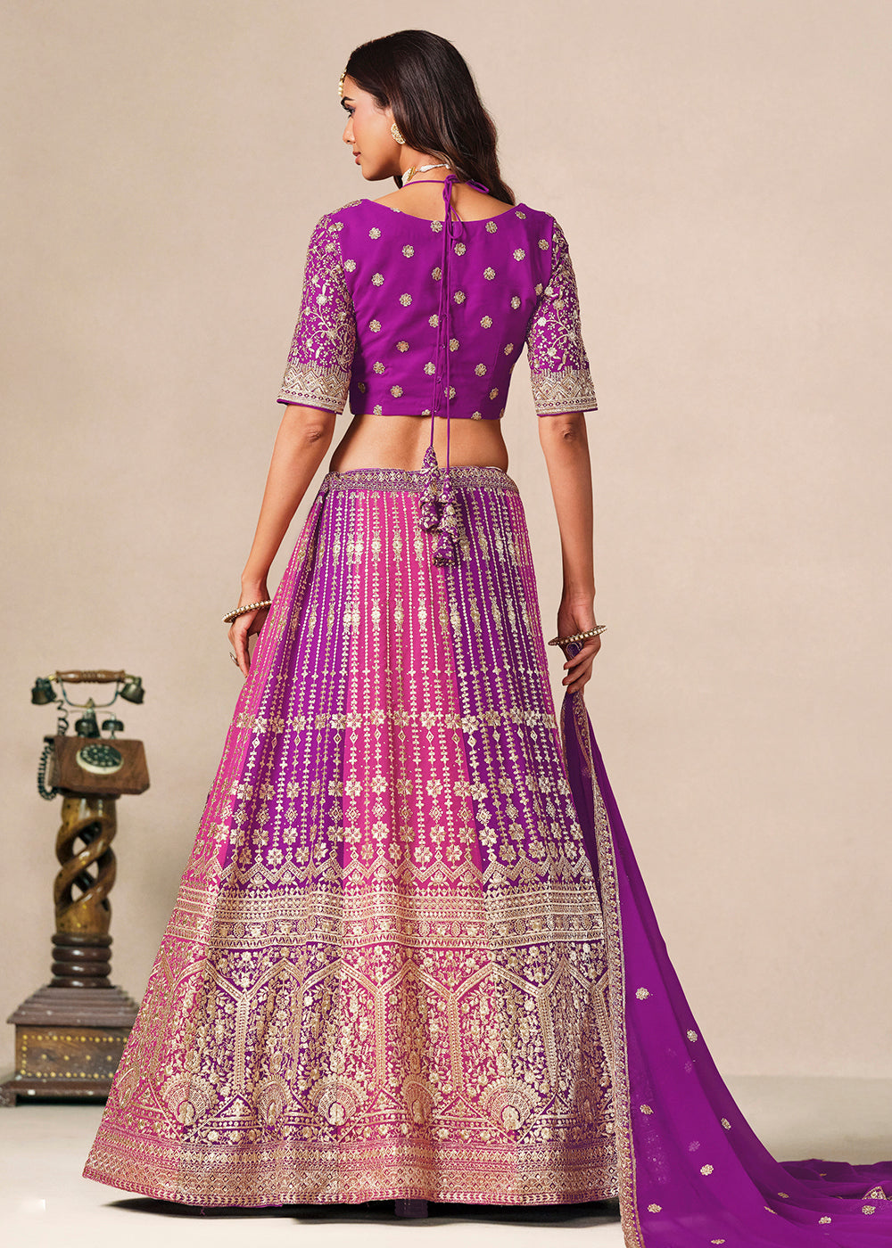 Buy Now Purple &amp; Pink Faux Georgette Wedding Festive Lehenga Choli Online in US, UK, Canada, France, Italy, Germany, Sweden, Denmark, UAE &amp; Worldwide at Empress