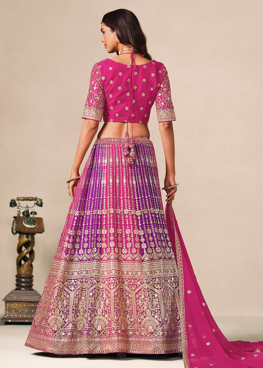 Buy Now Pink &amp; Purple Faux Georgette Wedding Festive Lehenga Choli Online in US, UK, Canada, France, Italy, Germany, Sweden, Denmark, UAE &amp; Worldwide at Empress