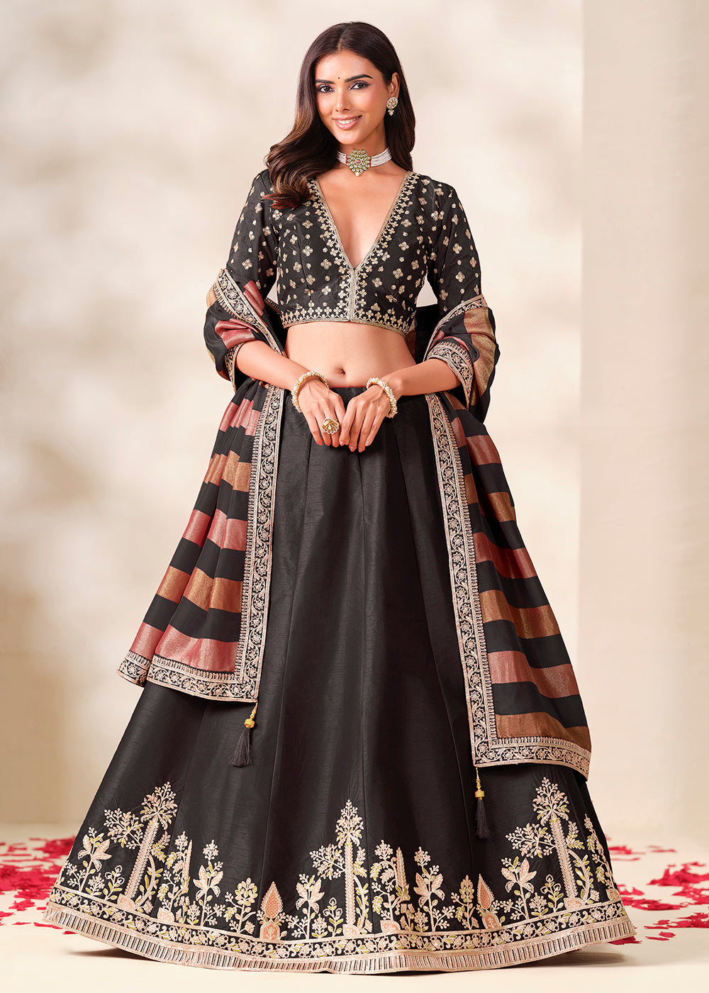 Shop Now Black Art Silk Embroidered Festive Wear Lehenga Choli Online in USA, UK, Canada, France, Germany, Spain, Austria, Sweden, UAE &amp; Worldwide at Empress.