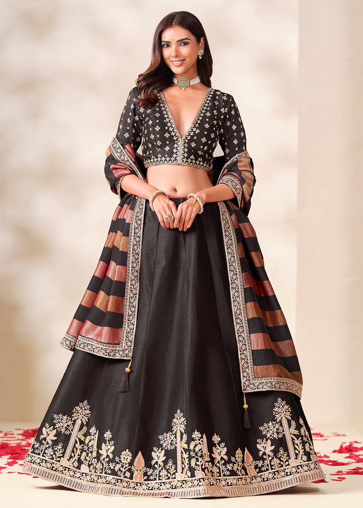 Shop Now Black Art Silk Embroidered Festive Wear Lehenga Choli Online in USA, UK, Canada, France, Germany, Spain, Austria, Sweden, UAE &amp; Worldwide at Empress.