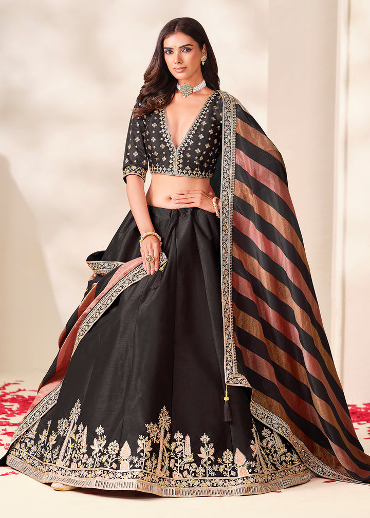 Shop Now Black Art Silk Embroidered Festive Wear Lehenga Choli Online in USA, UK, Canada, France, Germany, Spain, Austria, Sweden, UAE &amp; Worldwide at Empress.