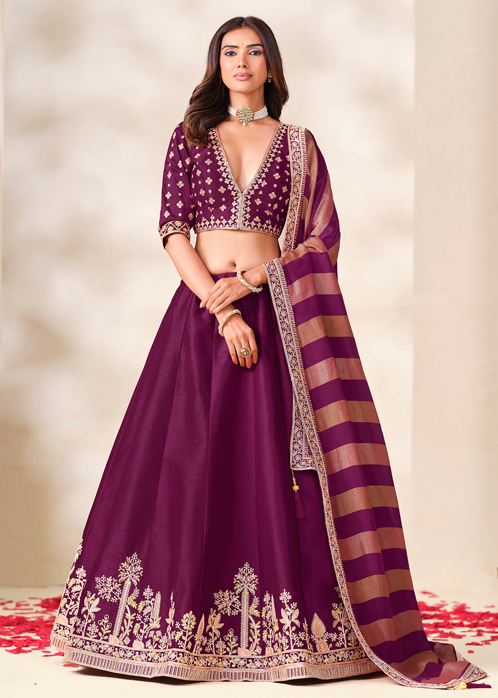 Shop Now Purple Art Silk Embroidered Festive Wear Lehenga Choli Online in USA, UK, Canada, France, Germany, Spain, Austria, Sweden, UAE &amp; Worldwide at Empress.