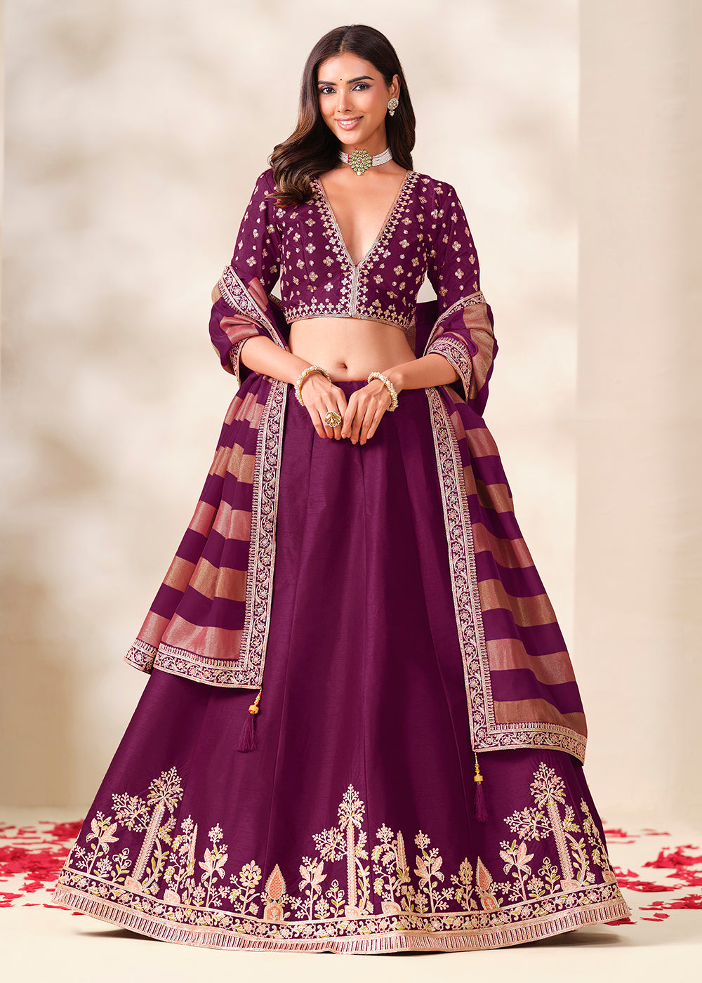 Shop Now Purple Art Silk Embroidered Festive Wear Lehenga Choli Online in USA, UK, Canada, France, Germany, Spain, Austria, Sweden, UAE &amp; Worldwide at Empress.