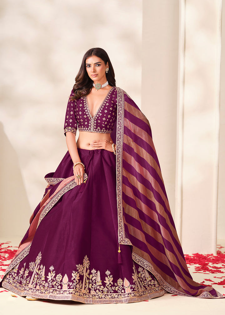 Shop Now Purple Art Silk Embroidered Festive Wear Lehenga Choli Online in USA, UK, Canada, France, Germany, Spain, Austria, Sweden, UAE &amp; Worldwide at Empress.